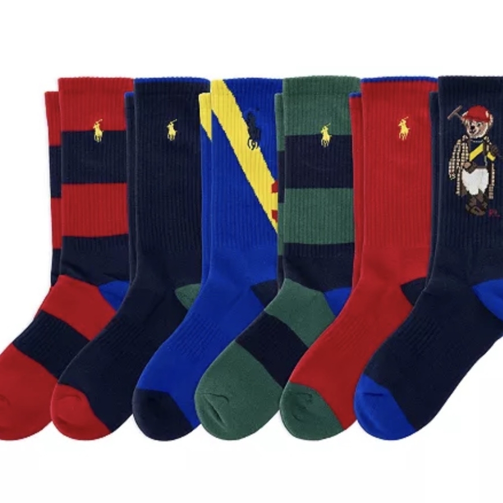 Polo RALPH LAUREN Men's 6-Pack American Heritage Bear Crew Socks